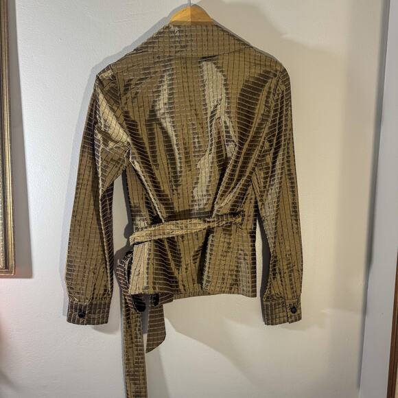 VTG Dué Per Dué Silk Blend Wrap Top | Metallic Gold Grid Check Blouse (Size 6) - Picture 7 of 8